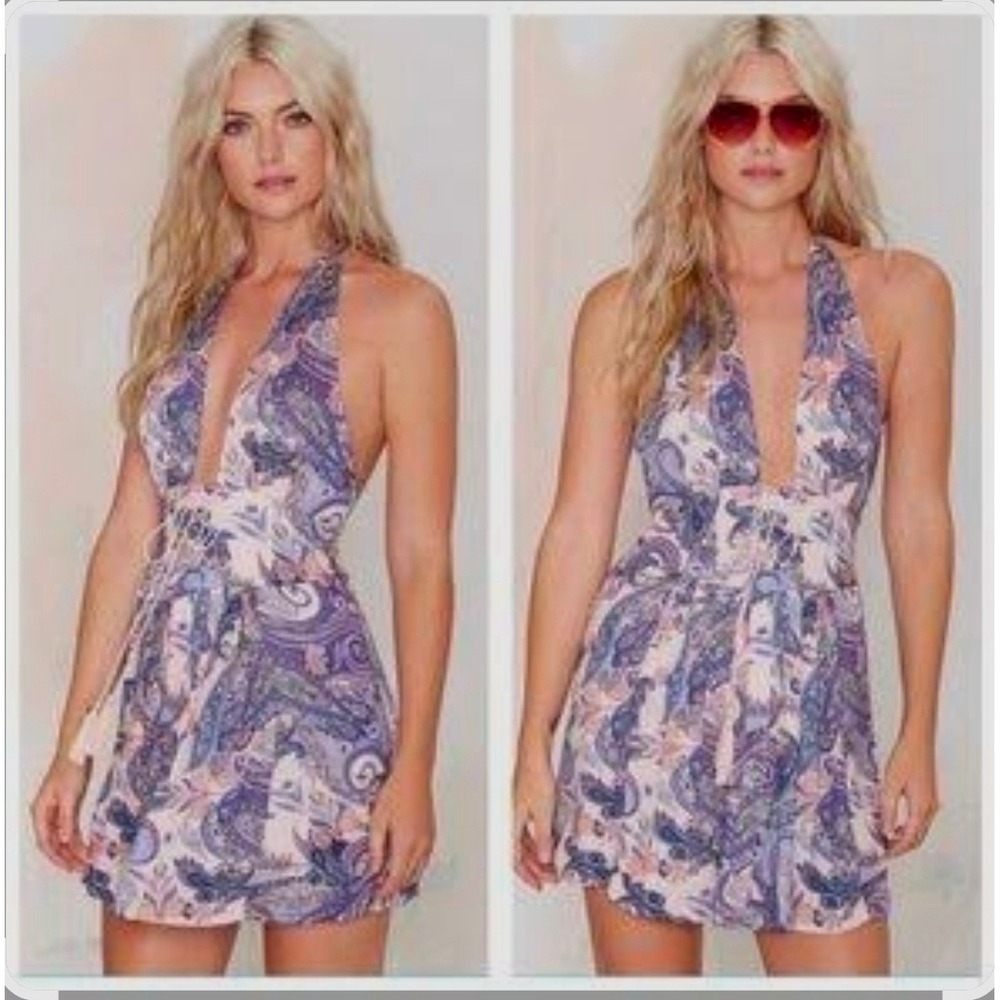 The Jetset Diaries Fortune Teller Halter Dress Desert Paisley Purple Mini XS NWT